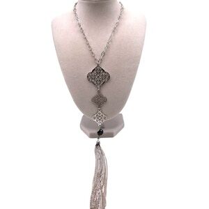 ❤️ Silver Tassel Honeycomb Filagree Long Necklace